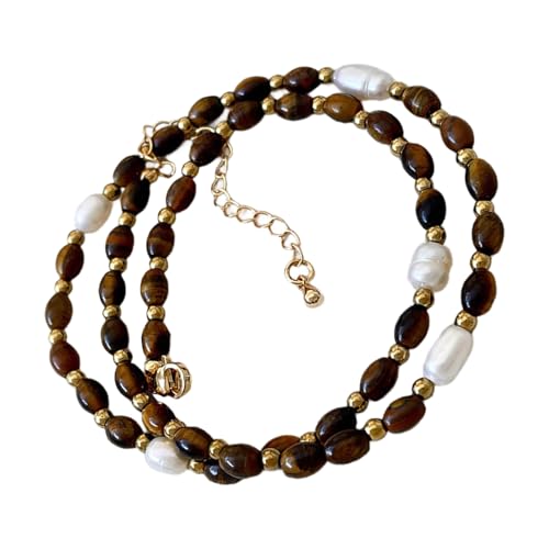 Whltzf Benutzerfreundliche lange Halskette mit Birnenperlen, einzigartige Natursteinperlen, Pullover-Halskette, handgefertigter Perlen-Halsschmuck, handgefertigter Perlen-Halsschmuck von Whltzf