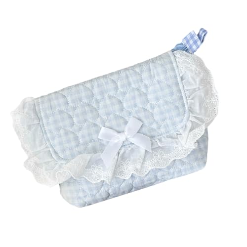 Whltzf Bleistiftbeutel mit Spitzenbesatz, Baumwolle, Crossbody-Tasche, Reise-Kosmetiktasche mit verstellbarem Schultergurt, für den täglichen Gebrauch, für Damen, blau von Whltzf