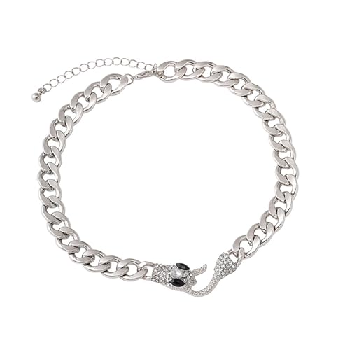 Whltzf Edgy Pythons Charm Choker Halskette Mit Schwarz Silbernen Zirkon Kubanischen Verbindungskette Für Anime Ästhetische Lookstile Tragen Sie Eine Verstellbare Halskette Halskette von Whltzf