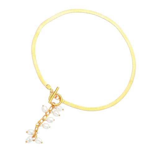 Whltzf Elegante Kunstperlen Quasten Halskette Fischgramm Kette Choker Statement Hochzeit Schmuck Geschenk Für Frauen Und Mädchen Tropfen Halskette von Whltzf