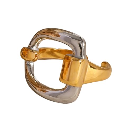 Whltzf Eleganter Buchstaben D Offene Ringe Gold Silberkontrast Finger Ringe Wasserdicht Edelstahl Unregelmäßige Geometrische Öffnungspaare Paar von Whltzf