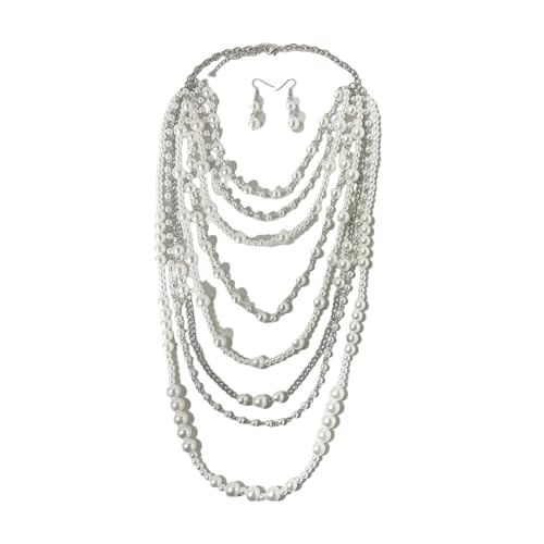 Whltzf Elegantes Schmuck-Set mit Halskette und Ohrringen aus Kunstperlen, für Partys, multifunktionales Mode-Accessoire von Whltzf