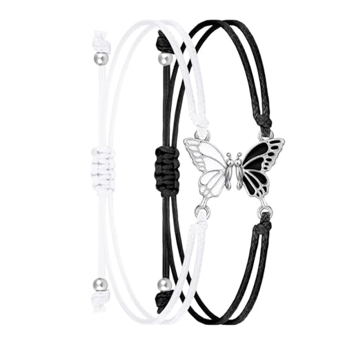 Whltzf Freundschaftsarmbänder mit Schmetterlings-Anhänger, verstellbar, geflochtenes Seil, Handkette, Zubehör für Mädchen und Freunde, passende Armbänder, 2 Stück von Whltzf