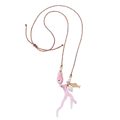 Whltzf Handgefertigte Halskette mit Korallenanhänger aus Keramik, elegant, wasserdicht, verstellbar, lässiger Party-Schmuck, Accessoire, europäischer Keramikschmuck, Einheitsgröße, Wie beschrieben von Whltzf