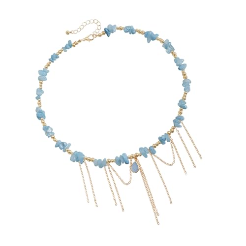 Whltzf Minimalistische Layering-Kette, verstellbare Schlüsselbeinkette mit tropfenförmigem Anhänger und strukturierter Fransenverzierung, minimalistische Perlenkette mit fließendem Quasten-Design von Whltzf