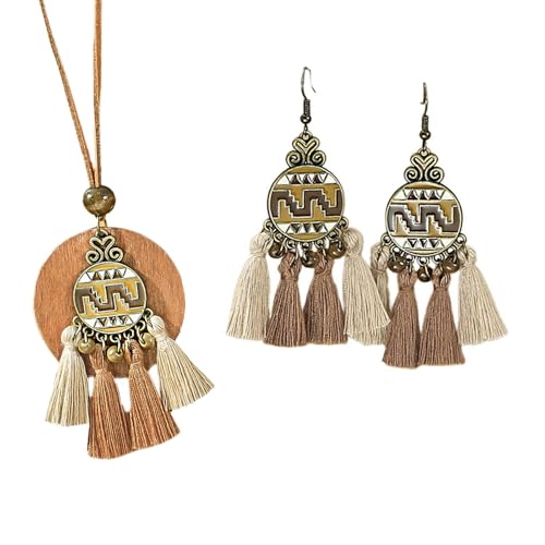 Whltzf Mode Ethnische Stile Neckkette Und Drop Ohrringe Set Handgefertigte Quastenschmuck Stilvolle Accessoires Für Frauen Mädchen Statement Schmuck Für Frauen von Whltzf