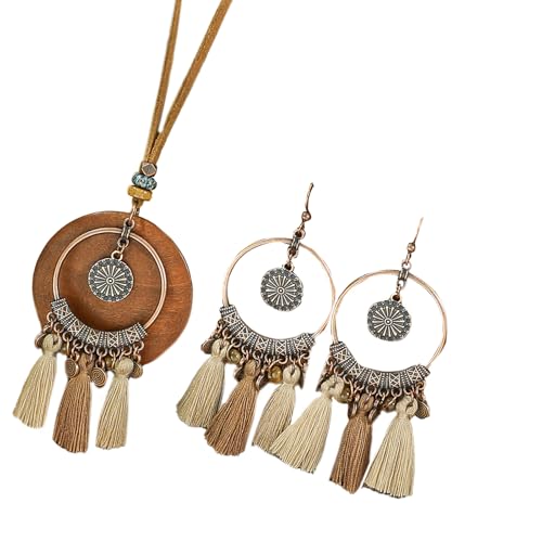 Whltzf Mode Ethnische Stile Neckkette Und Drop Ohrringe Set Handgefertigte Quastenschmuck Stilvolle Accessoires Für Frauen Mädchen Statement Schmuck Für Frauen von Whltzf