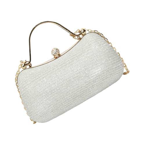 Whltzf Moderne Handtasche mit Metallakzenten, Abendtasche mit Kettenriemen, verschiedene Tragemöglichkeiten, Hochzeitsaccessoires, gesellschaftliche Anlässe, silber, One Size von Whltzf