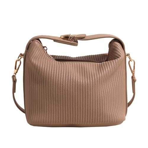 Whltzf Modische Damen-Umhängetasche aus PU-Leder, plissiert, einfarbig, Tragegriff oben, kleine quadratische Umhängetasche, PU-Leder, khaki Whltzf Modische Damen-Umhängetasche aus PU-Leder, plissiert, einfarbig, Tragegriff oben, kleine quadratische Umhängetasche, PU-Leder, khaki von Whltzf