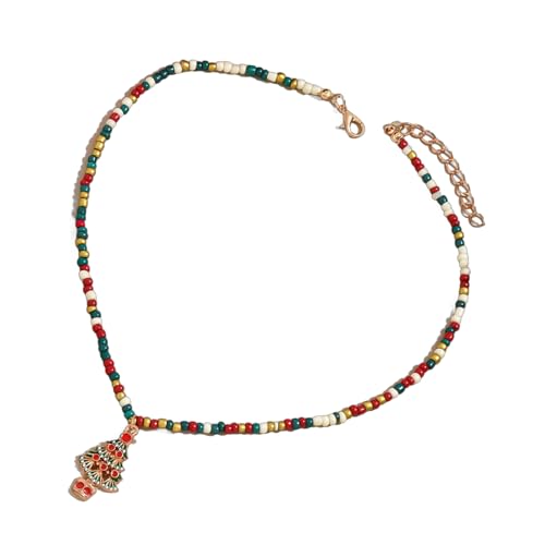 Whltzf Reisperlen-Weihnachtsbaum-Halskette, handgefertigt, für Damen, bunte Perlen und festlicher Ornament, Charm, Party-Kostüm, Schmuck von Whltzf