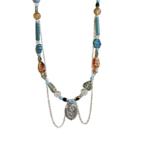 Whltzf Schmetterling Anhänger Perlen Halskette Für Frauen Modische Doppelschichtkette Choker Verstellbarer Länge Halshain Accessoire Frauen Halskette von Whltzf