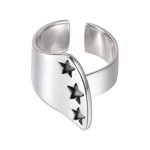 Whltzf Silberton Breite Eröffnungsringe Mode Frauen Fingerschmuck Eingraviertes Star Accessoire Für Partys Und Tägliche Tragenpartyschmuck von Whltzf