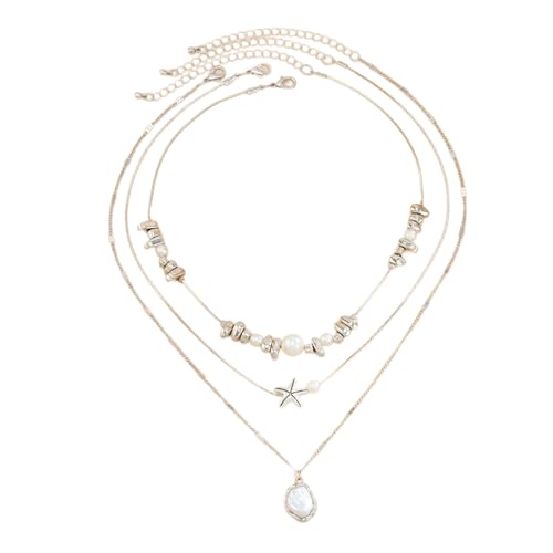 Whltzf Stilvolle verstellbare Seestern-Halskette, dünne Kupferlegierungskette, lässiges bis formelles Outfit, Geschenk-Option, moderne, minimalistische Perlen-Akzent-Halskette, Einheitsgröße, Wie von Whltzf