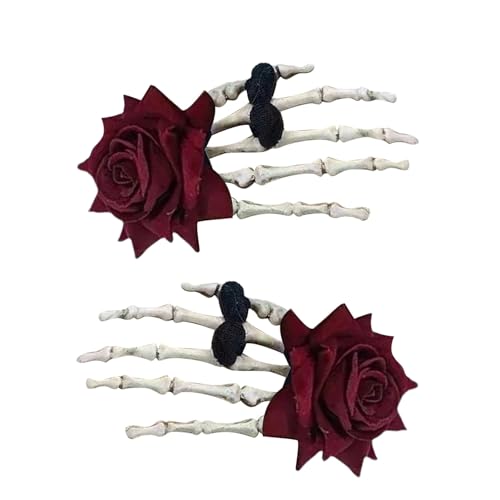 Whltzf Stylischer Totenkopf-Hand-Füchs-Ohr-Kopfschmuck, stilvolle Anime-Füchse, Ohr-Haarteile mit Totenkopf-Blumen-Accessoire für Maskeraden, Partys für Erwachsene von Whltzf