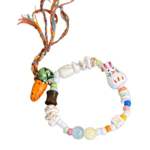 Whltzf Vintage Perlen Keramikarmbandschmuck Accessoire Für Frauen Mit Hübschen Kaninchen Von Cartoon Und Karottendesigns Cartoon Karottenschmuck von Whltzf