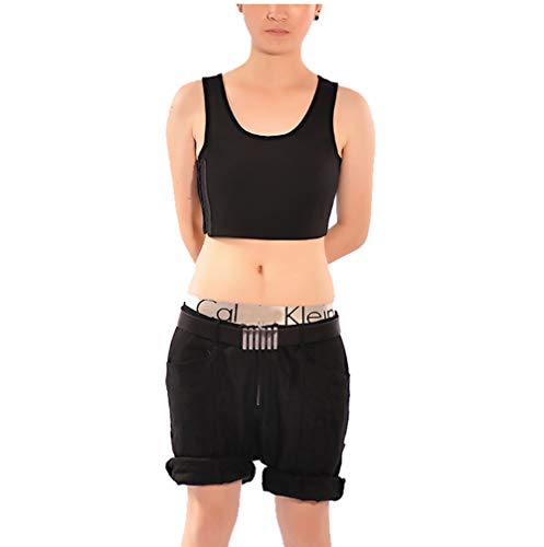 Damen Trans Lesbian Wildfang Schlanke Weste Brustbinder Korsett Gittergewebe Schnallen Tops Bralette Übergröße,Black,l von Whlucky