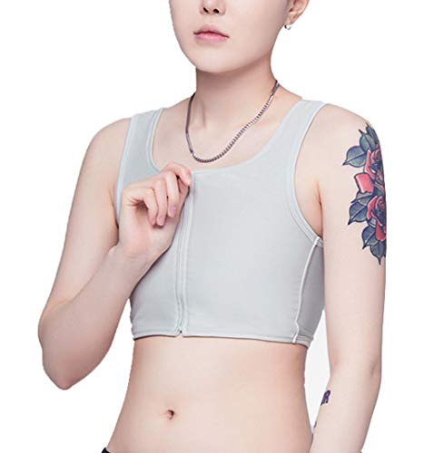 Lesben Wildfang Trans Zentraler Reißverschluss Brustbinder mit elastischem Band Übergröße Frauen FTM Muskelshirt,Gray,m von Whlucky