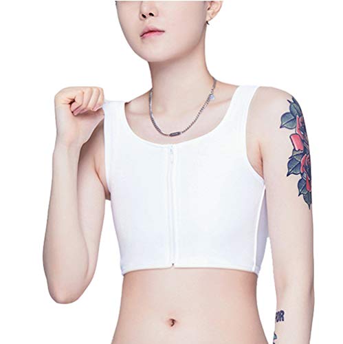 Lesben Wildfang Trans Zentraler Reißverschluss Brustbinder mit elastischem Band Übergröße Frauen FTM Muskelshirt,White,l von Whlucky