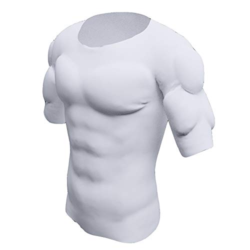 Whlucky Falsch Brustmuskel T-Shirt Schulter gepolstert Atmungsaktiv Unsichtbar Simulation Abs Muskel Unterhemd Komisch Cosplay Kostüm,White,XL von Whlucky