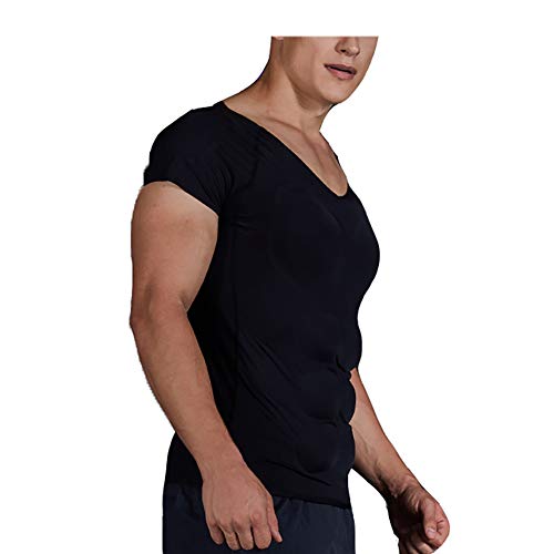 Whlucky Herren Fake Abdominal Brustmuskeln Body Shaper Atmungsaktiv Komfort Gepolstertes Muskel-T-Shirt Unterhemd,Black,m von Whlucky