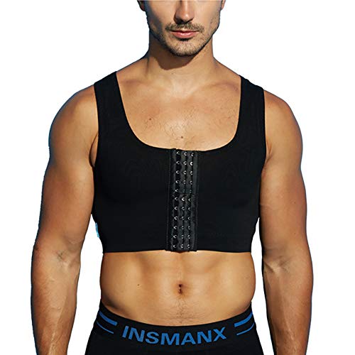 Whlucky Man-Boobs verstecken Brustbinder Kompression Ärmellose Weste Super flach Korsett mit verstellbaren Verschlüssen für Männer,Black,XL von Whlucky