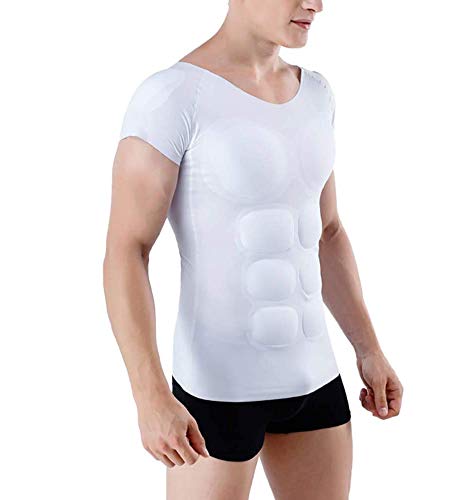 Whlucky Niedriger Kragen Erwachsene Muskelhemd Nahtlos Kurzarm Gepolstertes T-Shirt Held Cosplay Kostüm Requisiten,White,m von Whlucky