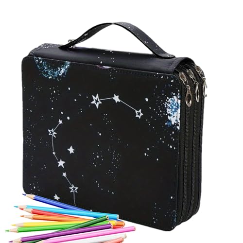 Federmäppchen – Federmäppchen für Buntstifte, künstlerisches Federmäppchen | Filzstifte-Etui mit 124 Steckplätzen mit Reißverschluss, Textmarker-Tasche mit mehrschichtigem Ständer, Schwarz, von Whnbuij