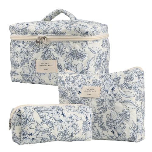 Floral Make-up Taschen Set,Floral Kulturbeutel - 3 Stück Toilette Organizer Tasche,Niedliche Baumwolle Kosmetiktasche Set Make-up Tasche Reise Kulturbeutel mit f, EIN, riferimento alla von Whnbuij