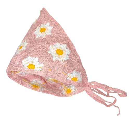Französisches Mode-Dreieckskopftuch, Häkel-Bandana für Frauen, Gehäkeltes Haar-Bandanas-Kopftuch mit Blumenmuster, Gestrickte Blumen-Haarbedeckungs-Accessoires für Haar-Styling-Weihnachtsdekoration von Whnbuij