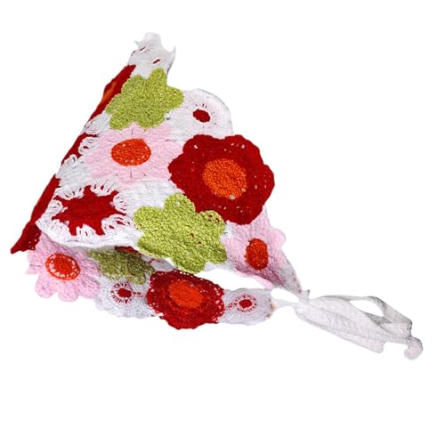 Französisches Mode-Dreieckskopftuch, Häkel-Bandana für Frauen, Gehäkeltes Haar-Bandanas-Kopftuch mit Blumenmuster, Gestrickte Blumen-Haarbedeckungs-Accessoires für Haar-Styling-Weihnachtsdekoration von Whnbuij