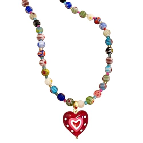 Halskette in Herzform aus farbigem Glas, Herzanhänger aus bunter Emaille | Handgefertigte Herz-Halskette, Choker-Halsketten mit Anhänger für Geburtstag Nat, riferimento alla descrizione, Bitte Halskette in Herzform aus farbigem Glas, Herzanhänger aus bunter Emaille | Handgefertigte Herz-Halskette, Choker-Halsketten mit Anhänger für Geburtstag Nat, riferimento alla descrizione, Bitte von Whnbuij