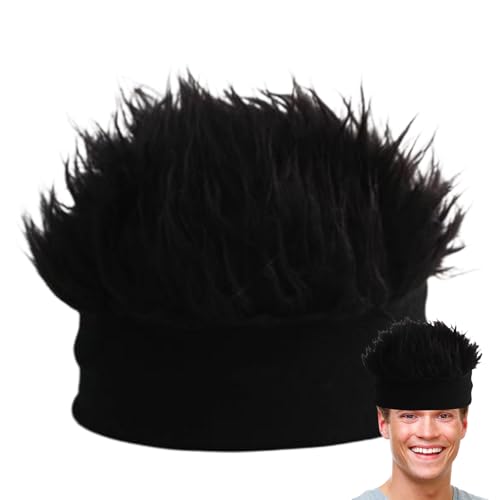 Hut mit befestigter Perücke – realistische Hip Hop Strickmütze mit Spitzen-Haar | lustige Hüte für Männer mit integrierter Perücke, Kurzhaarperücke für drinnen und draußen von Whnbuij