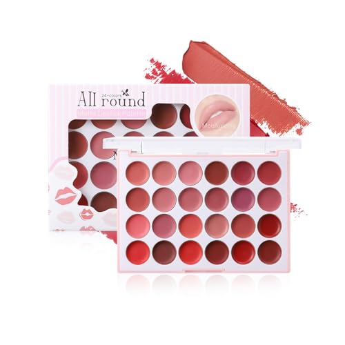 Lipgloss-Palette für Frauen, Lippenfarbe, matte Lippenfarbe, tragbare Repolloss für Mädchen, feuchtigkeitsspendende Lippenstiftpalette mit 24 Farben von Whnbuij