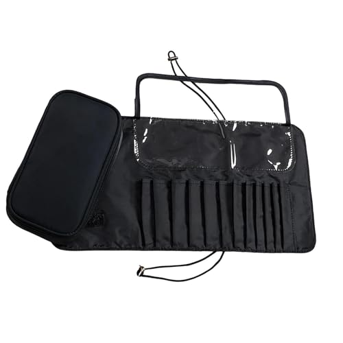 Make-up-Pinsel-Rollkoffer – Make-up-Pinsel-Tasche, aufrollbarer Etui, tragbarer Make-up-Pinsel-Halter, Make-up-Pinsel-Organizer, Kosmetiktasche für Kosmetikutensilien auf Reisen, Schwarz , Refer to von Whnbuij
