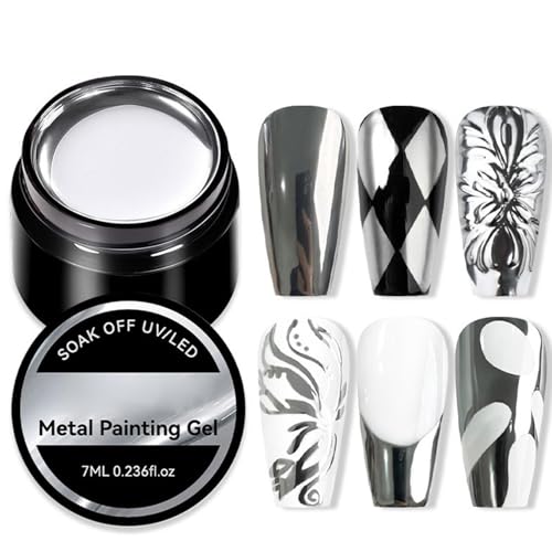 Metallic Gel-Nagellack, reflektierendes Nagellack-Gel – Silber lackierter Nagellack 7ml | reflektierender Nagellack auf Metall, Nagellack Effekt für Frauen und Mädchen von Whnbuij