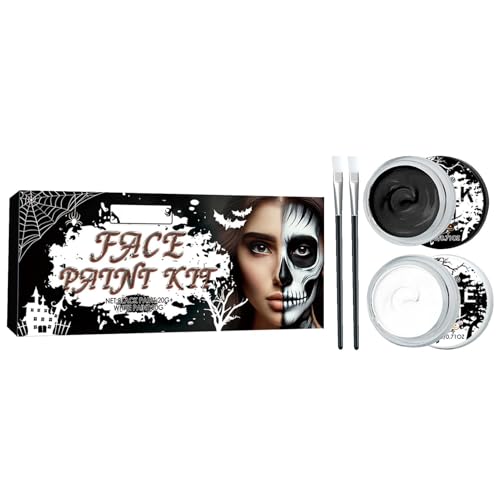 Schwarz-Weiß-Gesichtsfarben-Set – Gesichts- und Körperfarben-Paletten-Set, schwarz-weiße Gesichtsfarbe | Halloween-Make-up mit Pinseln, Kostüm-Körperkunstfarbe für Clowns, Skelette und Vampire von Whnbuij