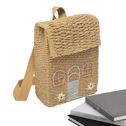 Whnbuij Gewebte Schultertasche aus Stroh, Handtragender gewebter Rucksack, Stroh-Umhängetasche, Rucksack für Reisen von Whnbuij