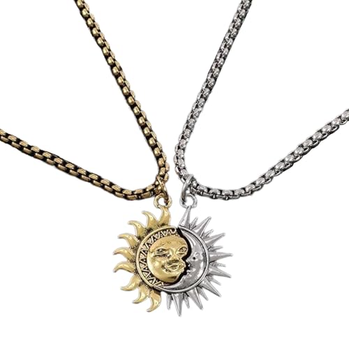 Whnbuij Halskette Sonne und Mond, passende Halsketten Sonne und Mond | Zubehör aus Titanstahl für Männer und Frauen | Halskette Anhänger Vintage Paar Sonne für Valentinstag von Whnbuij