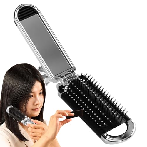 Whnbuij Reise-Haarbürste, faltbarer Haarentwirrungskamm mit Spiegel, Taschenformat, Make-up-Zubehör für Geldbörse, Tasche, Tasche, Koffer, Reisen von Whnbuij