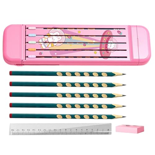 Whnbuij Unterteiltes Federmäppchen | Unterteiltes Federmäppchen – Schreibtisch-Bleistifte, Schreibwaren-Box mit 5 Bleistiften, Radiergummi, Lineal für die Schule zu Hause, Refer to Description von Whnbuij