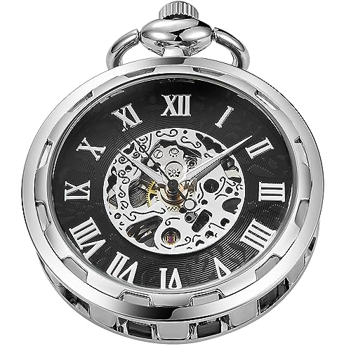 Whodoit Uncovered Herren Mechanische Taschenuhr mit Kette, Unbedecktes römisches Design Zifferblatt Kette Mechanische Taschenuhren für Männer, MW168, Pennsylvania von Whodoit