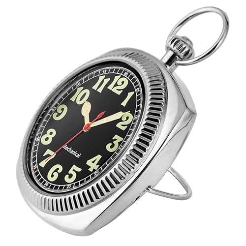 Whodoit Uncovered Herren Mechanische Taschenuhr mit Kette, Unbedecktes römisches Design Zifferblatt Kette Mechanische Taschenuhren für Männer, MW169, Retro von Whodoit