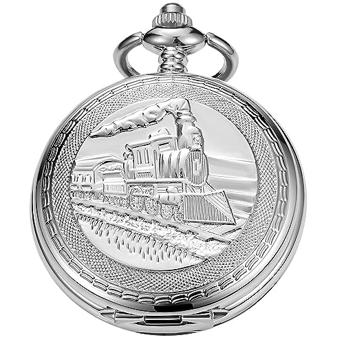 Whodoit Mechanische Taschenuhr aus Edelstahl, römisches digitales Zifferblatt, mechanische Taschenuhr für Herren, MW163, Mechanisch von Whodoit