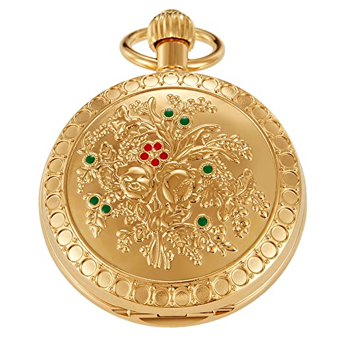 Whodoit Elegante Herren Mechanische Taschenuhr Mechanische Taschenuhren mit Kette Mechanische Taschenuhren mit Box für Männer, MW139-gold, Digital, mechanisch von Whodoit