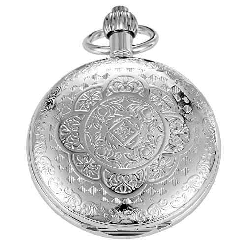 Whodoit Elegante Herren Mechanische Taschenuhr Mechanische Taschenuhren mit Kette Mechanische Taschenuhren mit Box für Männer, MW140, Silber, Digital, mechanisch von Whodoit