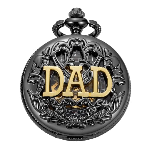 Whodoit Taschenuhr mit Gravur "Dad", personalisierbar, mit Kette und Box für Herren, personalisierbar, Schwarz, MW178, modisch von Whodoit