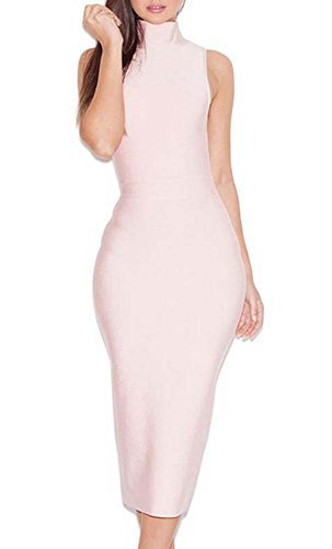 Whoinshop Damen Blackless unter dem Knie Verband Bodycon Partei-Abschlussball-Kleid Rosa M von Whoinshop