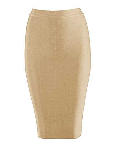 Whoinshop Damen Bodycon Röcke Hohe taille Bleistiftrock Stretch Basic Business Knielang Freizeitrock Nackt L von whoinshop