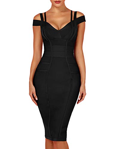 Whoinshop Damen Rayon V-Ausschnitt Festliche Figurbetontes Clubwear Bandage Partykleider Bodycon Kleider (M, Schwarz) von Whoinshop