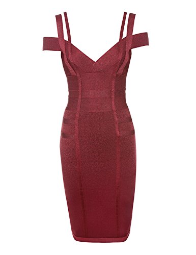 Whoinshop Damen Rayon V-Ausschnitt Festliche Figurbetontes Clubwear Bandage Partykleider Bodycon Kleider (XL, Rot) von Whoinshop